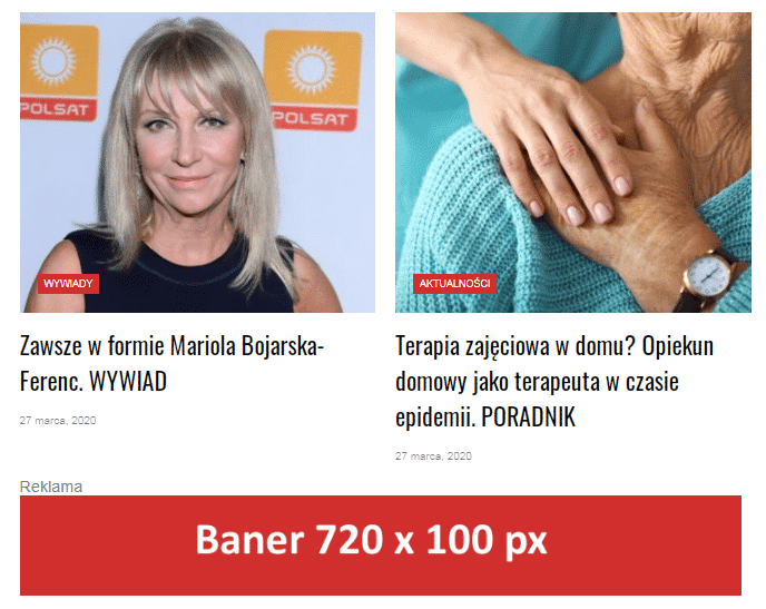 Baner reklamowy typu Baner 720 x 100 px na GazetaSenior.pl